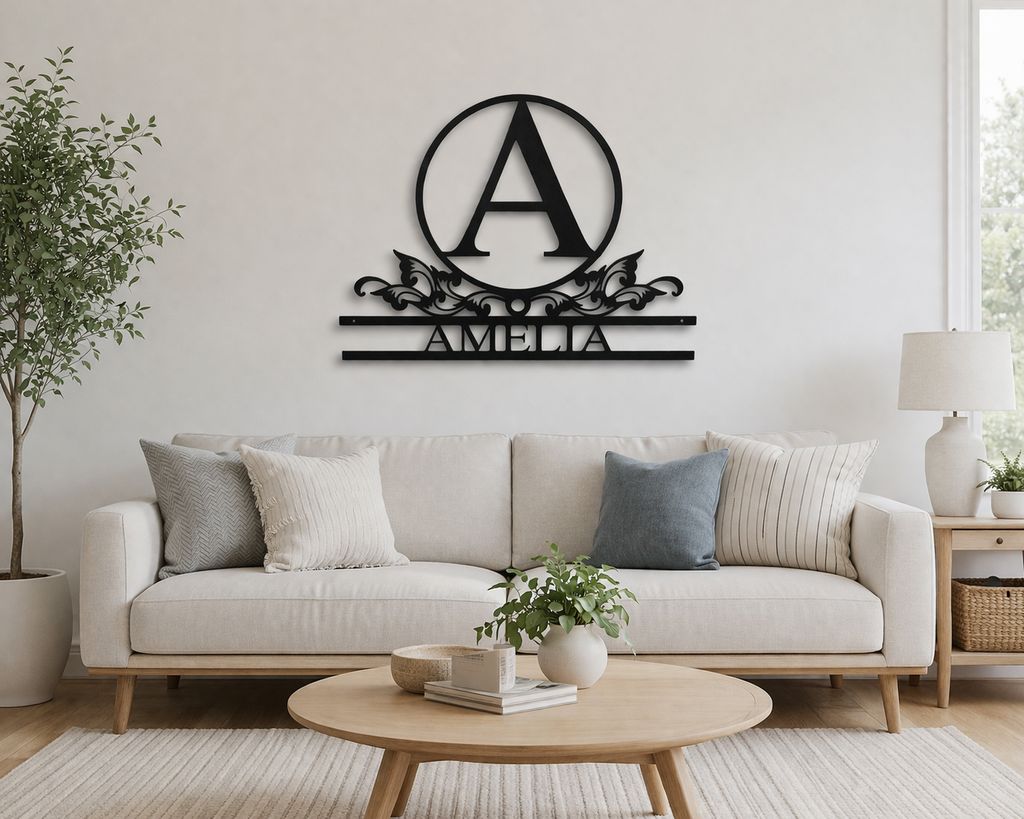 Personalized Family Monogram Metal Wall Art | Custom Last Name Sign | Outdoor Steel Address Decor