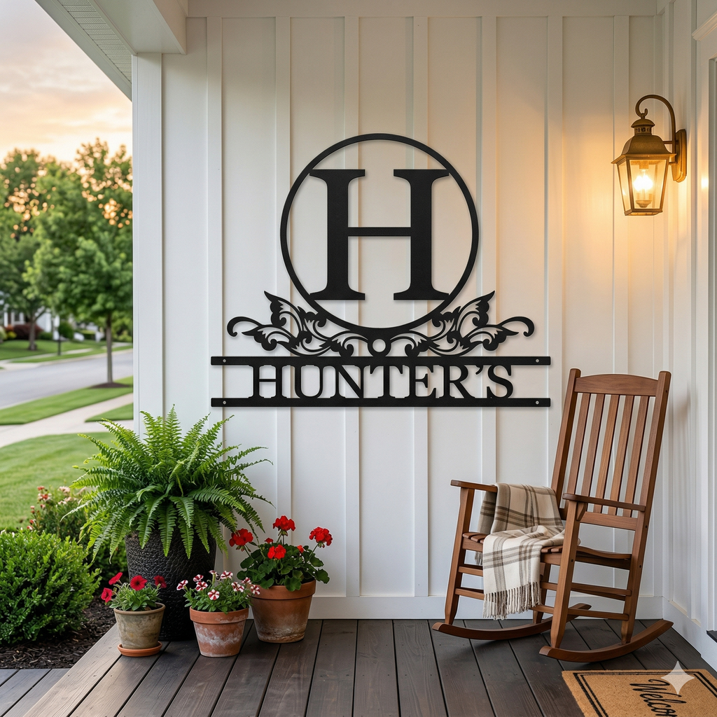 Personalized Family Monogram Metal Wall Art | Custom Last Name Sign | Outdoor Steel Address Decor